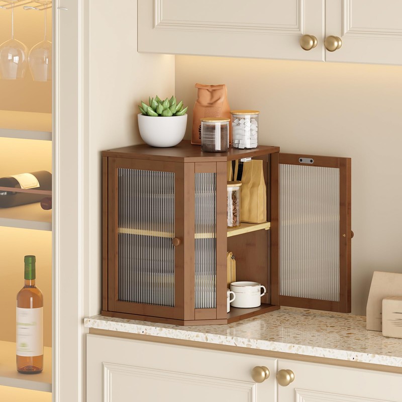 Bread Box, Bamboo Bread Box for Kitchen Countertop, 2-Tier Corner