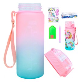 JJYHEHOT DIY Pink Water Bottle Kit, Decorate Your Own Water Bottle for Girls Birthday Gifts, Unicorn Diamond Painting Crafts, 600 ml Cute Water Bottle for Easter, Sport Event, Back to School Gift