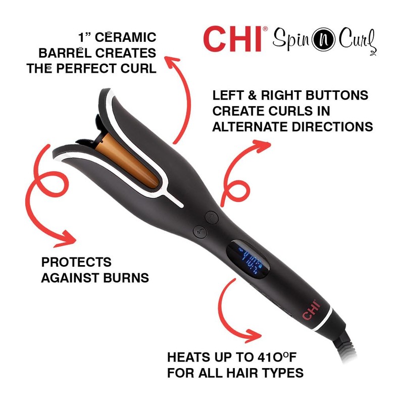 CHI Spin N Curl 1″ Ceramic Rotating Curling Iron, Adjustable