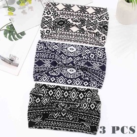 Aceorna Boho Headbands Wide Knotted Hairbands Stretch Printed Head Bands Bohemia Head Wraps for Women 3 Pcs (Set D)