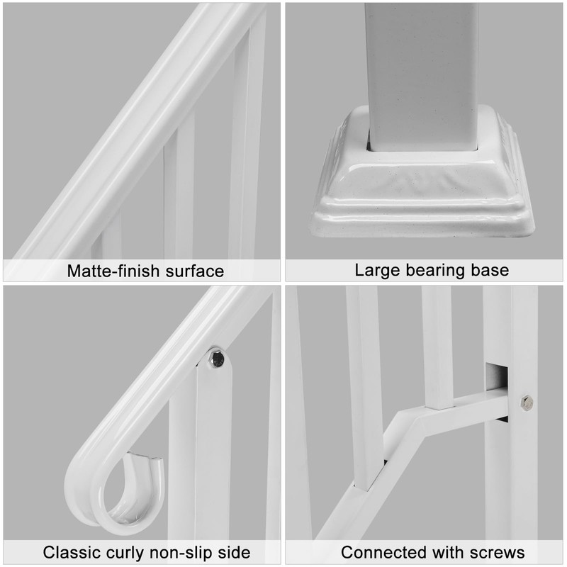 3 Step Handrails for Outdoor Steps, Wrought Iron Stair Railing