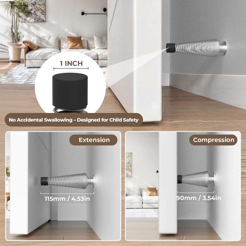 Mousike 4.5" Silver Door Stops for Bottom of Door (4