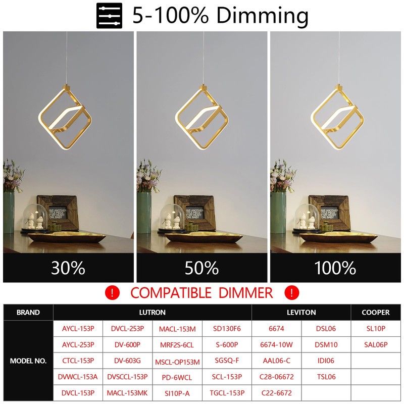 BNHHLZ Modern LED Chandelier Gold Rectangular Pendant Light Fixtures 4000K