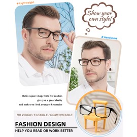 MARE AZZURO Retro Reading Glasses 6.0+ Men Lightweight Readers 1.0 1.25 1.5 1.75 2.0 2.25 2.5 2.75 3.0 3.5 4.0 5.0 6.0 (Black, 6.00)