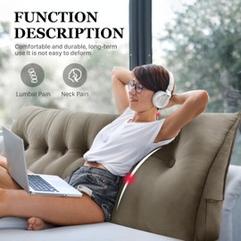 14 lbs Thickened King Wedge Pillow Headboard Body Positioner Bed Wedge Pillow Backrest Support Triangular Headboard Cushion with Side Pocket Velvet Positioning Support Taupe