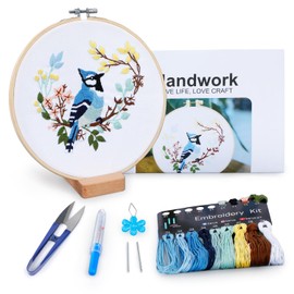 Hummingbird and Flower Embroidery Kit for Adults, DIY Embroidery Kits with Original Design Patterns, Learn to Embroider Kit Beginner with Needles and Thread, Clear Instructions and Video (BEB002)
