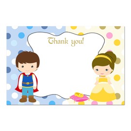 30 Blank Thank You Cards Prince Princess Kids Girl Boy Birthday Party + 30 White Envelopes