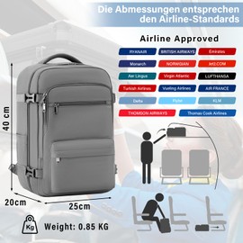COOLIFE Ryanair Hand Luggage 40 x 30 x 20, Hand Luggage Backpack Aeroplane 24L, Backpack 40 x 30 x 20 Easyjet Eurowings Travel Backpack Business Travel Backpack, Hand Luggage Case for Men and Women