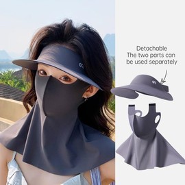 eaonitu UV Face Cover UPF 50+ Women Summer Face Covering Detachable All-in-one Sun Hat Outdoor Cycling Hiking, Long and Short (Dark Grey Long)