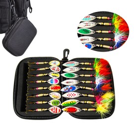 Walant Set of 16, artificial bait spinner bait, fishing lure, zander, fishing lure with carry bag for pike, zander, perch and trout, spinner (type A)
