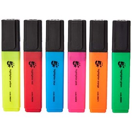 5 Star Highlighters Chisel Tip 1-4mm Line Assorted [Wallet 6], Blue/Green/Orange/Pink/Red/Yellow