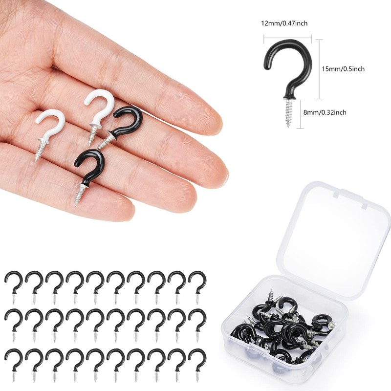 Drado 30 Pcs Cup Hooks Screw in 1/2" Hooks Heavy