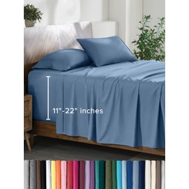 Bare Home Queen Sheet Set - 22" Deep Pockets - Luxury 1800 Ultra-Soft Microfiber Queen Bed Sheets - Double Brushed - Easy Fit - 4 Piece Set - Bedding Sheets & Pillowcases (Queen, Coronet Blue)