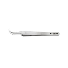 Excelta Curved Tip Tweezers, Very Fine Points, Three Star, Stainless Steel, Anti-Magnetic, 4.5” Overall Length