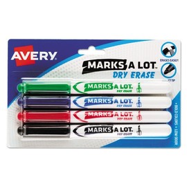 MARKS A LOT Pen-Style Dry Erase Markers, Bullet Tip, Assorted, 4/Set