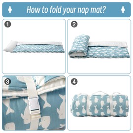 Bunnikins & Clover Toddler Nap Mat with Removable Pillow, Cotton Nap Mats for Preschool, Easy Clean Toddler Floor Bed for Kindergarten, Kids Sleeping Bag for Travel Camping