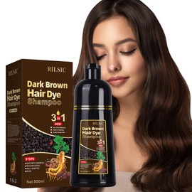 GFEUGS Hair Colour Hair Dye Shampoo, 500 ml Hair Dye Shampoo 3-in-1 Against Grey Hair, Hair Colour Instant Hair Colour Shampoo Tint Shampoo, Colour Shampoo Hair Dye for Men Women (Dark Brown)