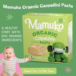 Mamuko Capellini Pasta for Kids - Whole Wheat, Non-GMO Pasta to Support Healthy Growth & Development - Vegan Pasta is Ideal for Toddlers 12+ Months - 12 Servings - 320g/11.3oz