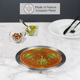 Volarium Kunefe Plate Medium, Cooking and Serving Plates for Kunafa, Kataifi, Knafeh and Shredded Phyllo Dough, Set of 3, Aluminum, Silver (Small-3PCs)
