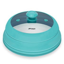 Microwave Splatter Cover, Vented Silicone & Glass Anti-Splatter Lid with Handle, Collapsible Food Plate Cover Fits 6–11 Inch Plates and Bowls (Blue, 10.8inch)