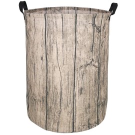 KUNRO Large Sized Round Storage Basket Waterproof Coating Organizer Bin Laundry Hamper for Nursery Clothes Toys (Tree Stump)