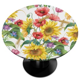 Pardick Round Fitted Tablecloth, 45"-50" Diameter, Multicolor Floral, Waterproof Wipeable, Perfect for Parties, Picnics, Weddings
