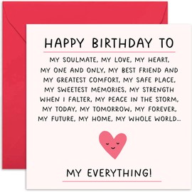 Happy Birthday To My Everything Birthday Card for Wife husband Boyfriend Girlfriend - Special Keepsake Gifts to Celebrate Bday - Cute Romantic Present for Him or Her - Premium - Blank Inside