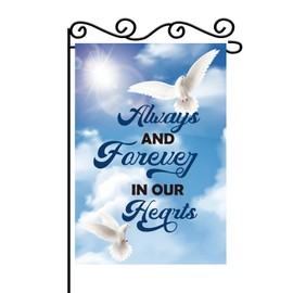 MEFENG Always and Forever in our Hearts Garden Falg - Memorial Day Garden Banner - in Loving Memory Yard Lawn Decorations - Missing You Forever in Our Hearts Indoor Outdoor Decor- Dove Cemetery