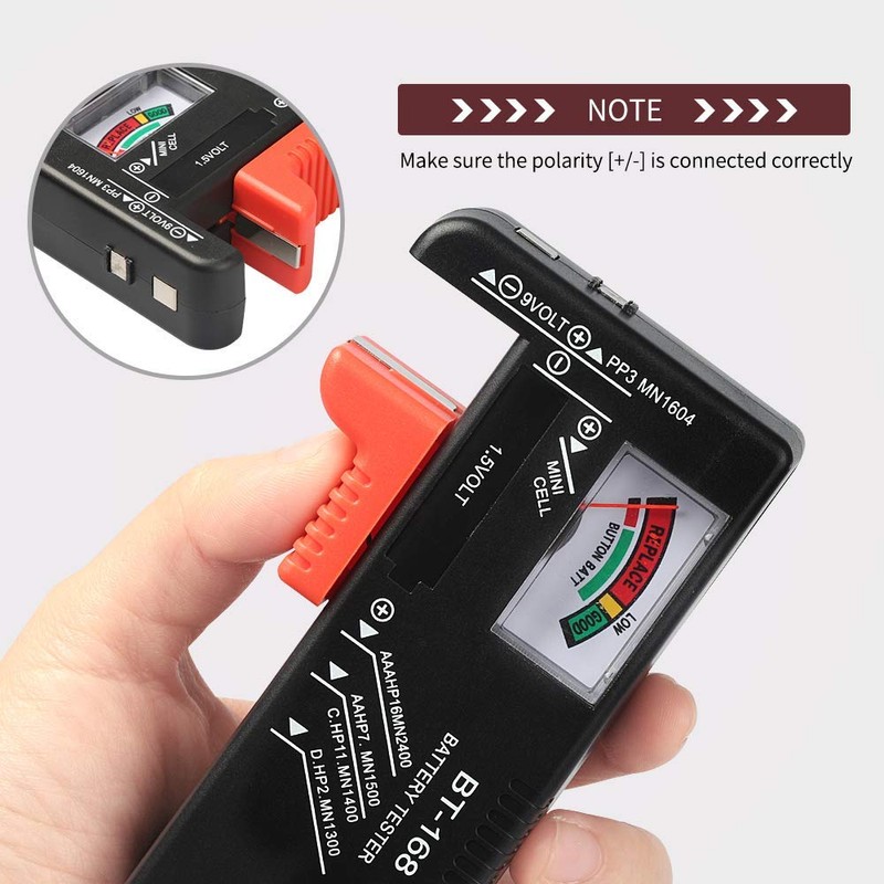 VTECHOLOGY 1Pcs Battery Tester Checker, Universal Battery Checker Model BT-168for