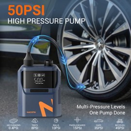 50PSI Electric Paddle Board Pump, 5200mah Dual Stage SUP Pump with 6 Nozzles Auto-Off Inflation/Deflation Air Pump for Inflatable Paddle Boards, Cars,Balls,Bicycles