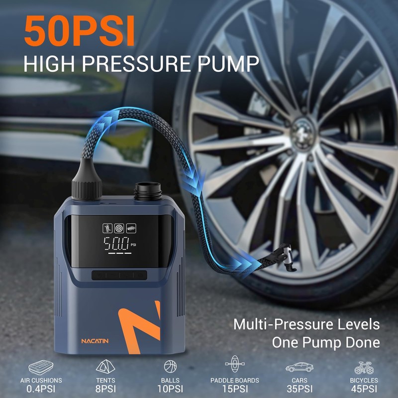 50PSI Electric Paddle Board Pump, 5200mah Dual Stage SUP Pump