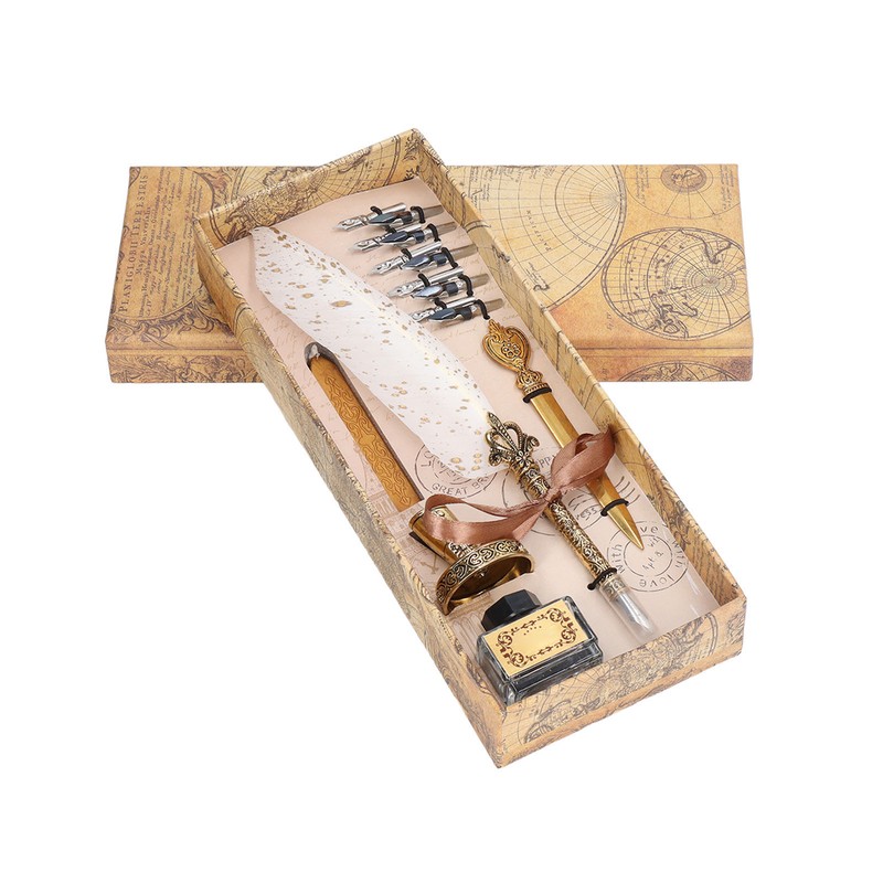 Feather Pen Set with 10 Interchangeable Nib Fire Lacquer Wax