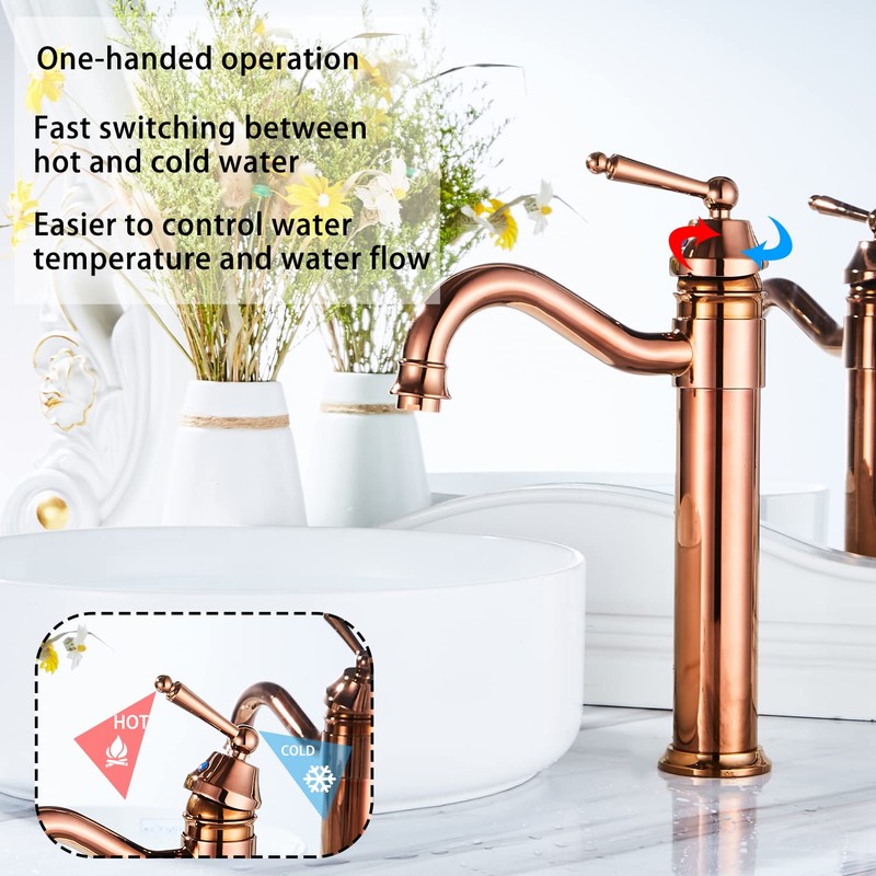 GGStudy Tall Body Single Handle One Hole Bathroom Vessel Sink