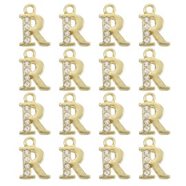 sourcing map Rhinestone Letter Charm, 16pcs 1.5mm Metal R Letter Alphabet Dangle Charm Pendants for DIY Bracelets Necklace Jewelry Making, Gold