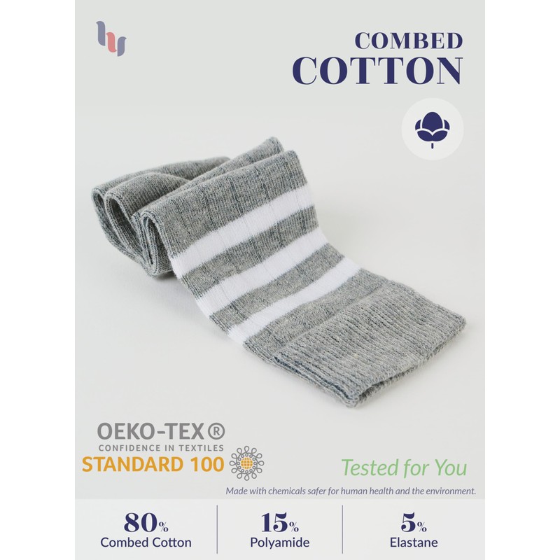 HUGH UGOLI Women Cotton Knee High Socks with 3 Stripes,