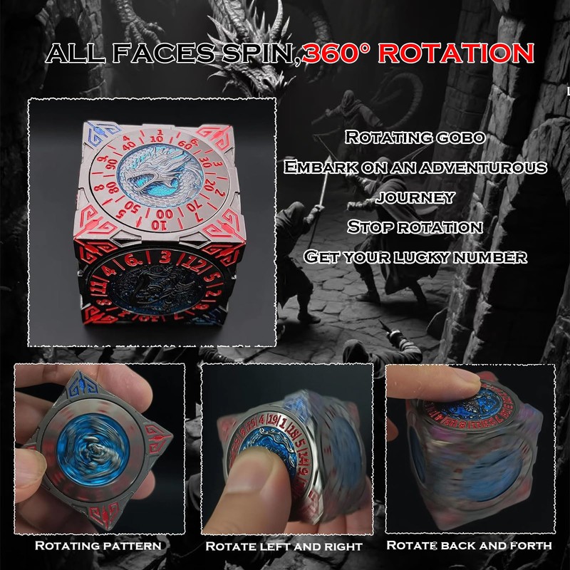 DND Rotary Metal Dice 3D Handheld 7-in-1 Polyhedral Role Playing