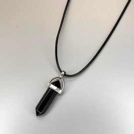 VIE VIE Double Point Pencil Pendant, Black String (Black Obsidian)