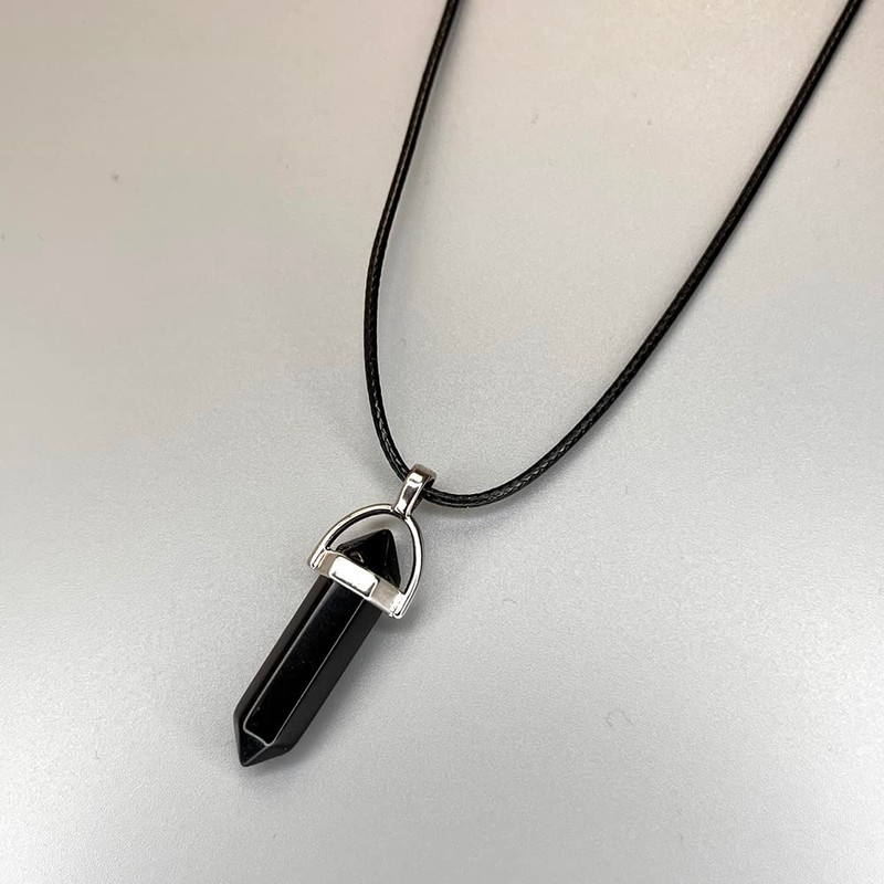 VIE VIE Double Point Pencil Pendant, Black String (Black Obsidian)