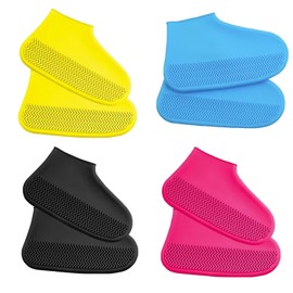 Xusxes Pack of 4 Reusable Shoe Protectors, Shoe Covers, Disposable Overshoes, Shoe Covers, Waterproof Rain Covers, Shoes, Non-Slip Rain Shoes, Rubber Covers