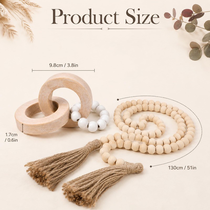 2 Pieces Decorative Wood Knot Link Chain Decor and Bead