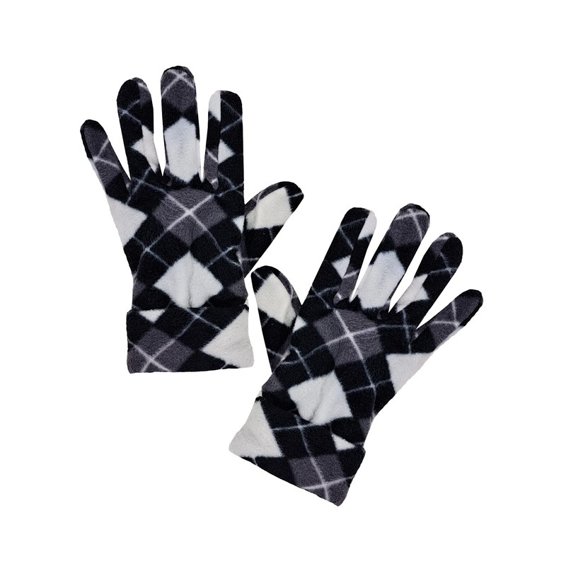 Black White Gray Argyle Print Polar Fleece Scarf Glove &