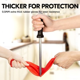 Vgo... 1-Pair Dishwashing Gloves, Reusable Household Gloves, Kitchen Gloves, Long Sleeve, Thick Latex, Cleaning, Washing, Working, Painting, Gardening, Pet Care (Size M, Red, RB2143)