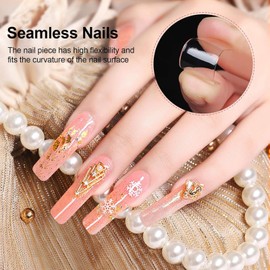 ITADAKU 200 PCS Extra Long Clear Nail Tips - No C Curve, 10 Sizes, Half Cover Straight Tapered Square French Tips for Acrylic Nails, Professional and Home Use, with Box