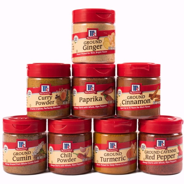 McCormick Spices, Everyday Essentials Variety Pack (Cayenne Red Pepper, Ginger, Cinnamon, Curry Powder, Cumin, Chili Powder, Turmeric, Paprika), 8 Count