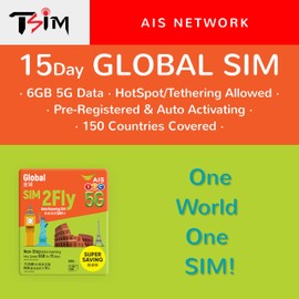 TSIM Global SIM Card | 15 Days 6GB | Now with 5G Network | Automatic Activation | 150 Countries Covered: Asia, Europe, America, Australia & Africa