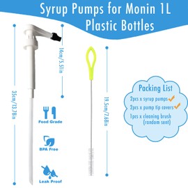 Syrup Pumps for 1 Liter Monin Coffee Syrup Bottles Plastic, Coffee Syrup Pump Dispenser 10ml per Pump, with Tip Cover Included