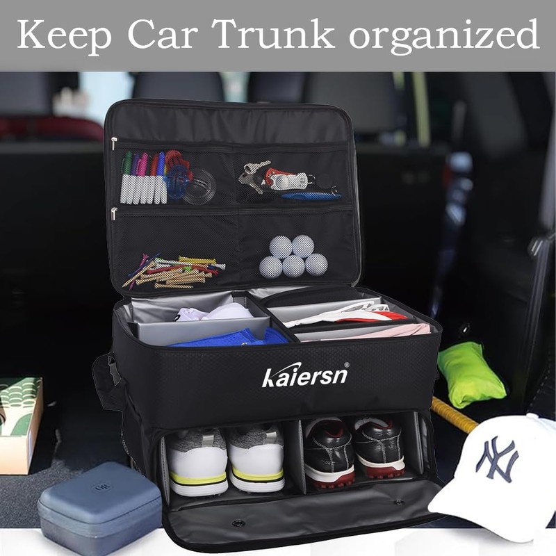 2 Layer Golf Trunk Organizer, Waterproof Car Golf Locker with