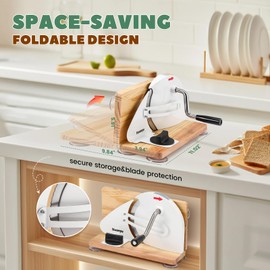 Huanyu Huanyu Manual Bread Slicer Upgrade Foldable Sourdough Cutter Versatile Hand Crank Slicers Stainless Steel Blade Adjustable Thickness with Scale Line&Suction Cup for Homemade & Commercial Use (White)