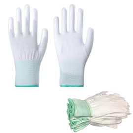 CHANJIF Work Gloves, Set of 12 Pairs, 24 Pieces, Anti-Static Gloves, Washable, Precision Equipment, Anti-Slip, Fingertips, Coating, White