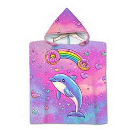 Rowjoy Children's Bath Poncho, Beach Towels, Microfibre, Quick Drying Bathrobe for Boys and Girls, Purple-#whale